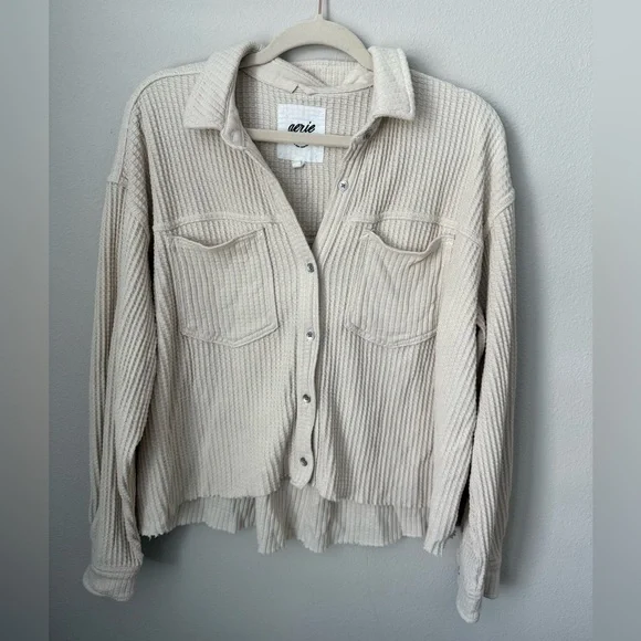 Aerie Waffle Knit Oversized Cropped Shacket Small - Picture 1 of 8